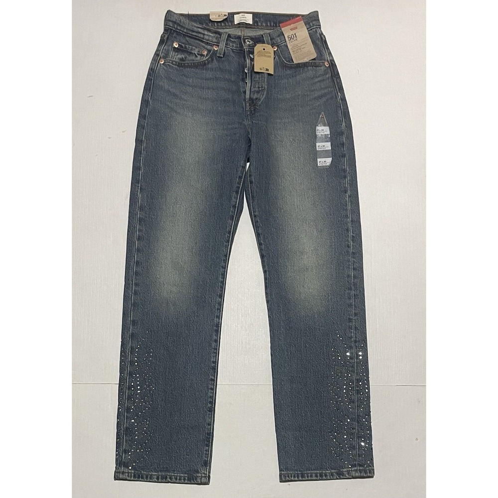 NWT Levis 501 Curve Embellished Jeans Womans 27 X 30 Medium Wash High Rise Denim